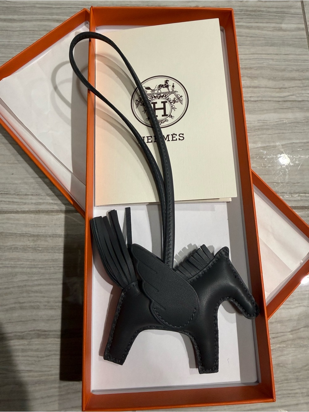 New Hermes Ardoise Rodeo PM Bag Charm Keychain